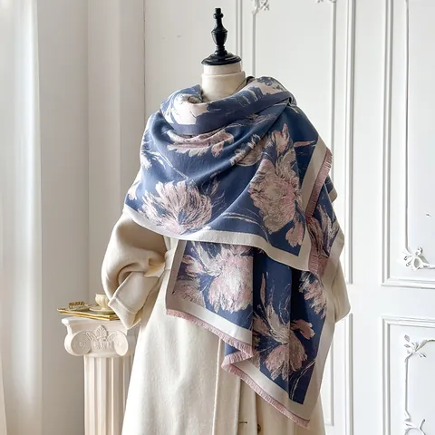 Sciarpa in Imitazione Cashmere Stile Cinese Vintage Con Motivo Giglio del Ragno Doppia Faccia Calda Sciarpa Invernale Donna