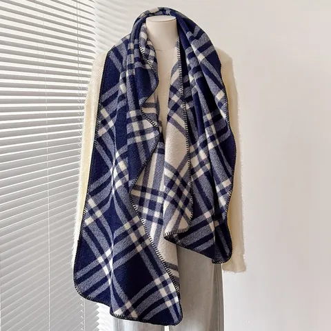 Women's Vintage Plaid Scarf Faux Cashmere Warm Winter Shawl Retro Checkered Wrap Thickened Soft Fashion Elegant Lady Scarf