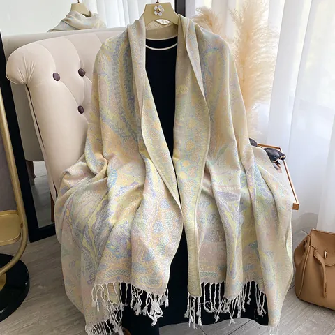 Women Vintage Ethnic Paisley Jacquard Shawl Scarf With Tassels Imitation Cashmere Soft Warm Oversized Wrap For Fall Winter