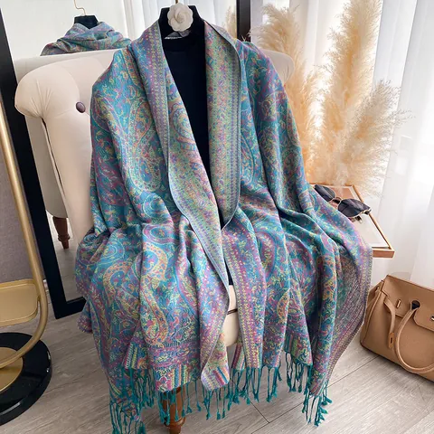 Women's Paisley Ethnic Scarf Bohemian Shawl Wrap With Tassels Imitation Cashmere Large Long Jacquard Scarf For All Seasons