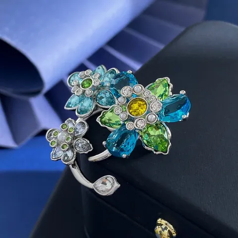 Elegante Blaue Blumen Brosche Für Damen Gemischte Bunte Zirkonia Kupfer Anstecknadel Mit Künstliche Perlenimitat Damen Schmuck