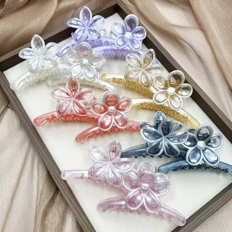Grandi Molle per Capelli a Fiore Perla Artificialto per Donna Dolce Plumeria a Cinque Petali Clip a Squalo Eleganti Accessori per Capelli in Resina Plastica