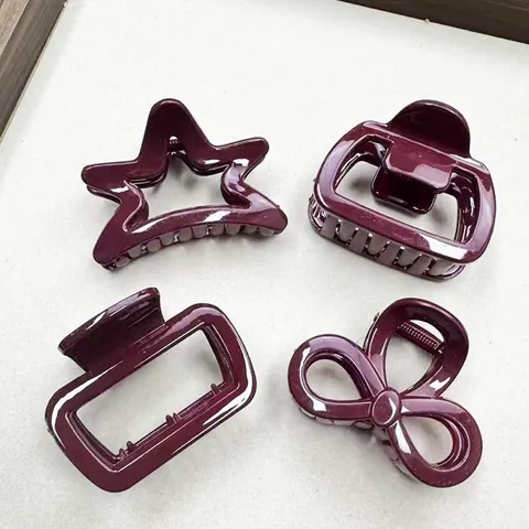Pinze per Capelli Vintage Rosso Vino Lucido per Donna Stile Francese Stella Fiocco Geometrico in Resina Accessori per Capelli