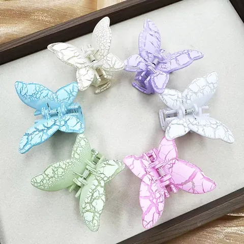 Elegant Butterfly Hair Claw Clip With Marble Crack Texture Plastic Resin Hairpin Fresh Sweet Hair Accessories For Women