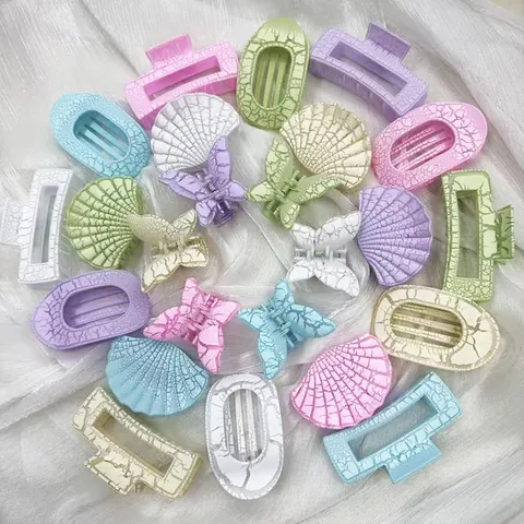 Pinze per Capelli Vintage con Texture Crepata per Donna Colori Macaron Dolce Farfalla Conchiglia Fiore Quadrati Accessori per Capelli