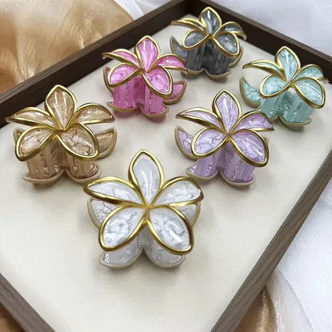 Vintage Frangipani Haarklammer Für Damen Goldrand Blumen Haarclip Mit Crackle-Textur Strandurlaub Haaraccessoires