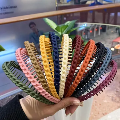 Minimalist Plastic Resin Headband For Women Non Slip Hair Hoop With Teeth Korean Style Chain Design Hair Accessories