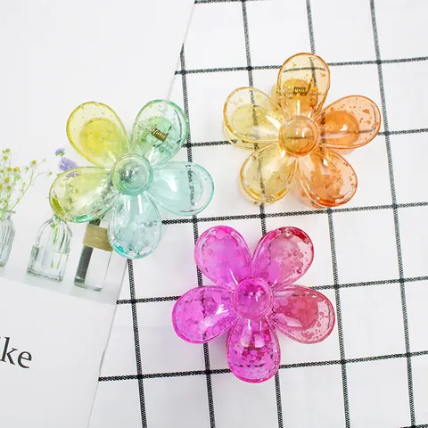 Women's Fashion Gradient Translucent Flower Hair Claw Clip Cute Five-Petal Resin Hair Clamp Accessories For Girls Daily Hair Styling
