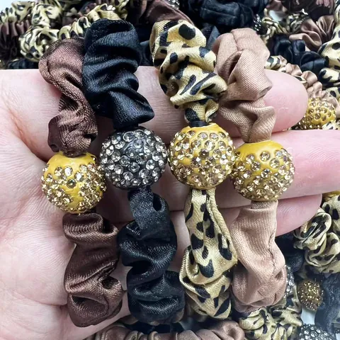 Damen Strass Satin Scrunchies Leopardenmuster Elastische Haargummis Vintage Elegante Haaraccessoires Für Den Alltag Dating Party