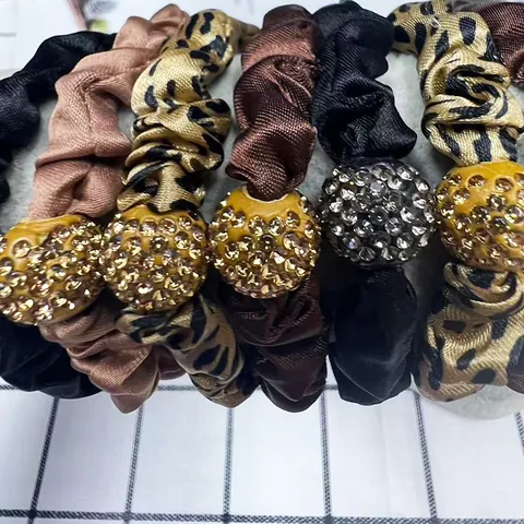 Damen Strass Satin Scrunchies Leopardenmuster Elastische Haargummis Vintage Elegante Haaraccessoires Für Den Alltag Dating Party