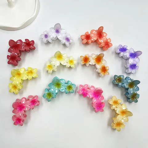 Elegante Fermaglio a Granchio Plumeria Sfumato in Resina a Forma di Fiore per Donne Ragazze Accessori per Capelli da Spiaggia Estate