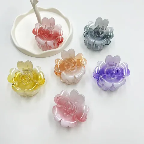 Damen Transparent Verlauf Rose Blume Haarklammer Acryl Herz Blütenblatt Shark Clip Süßer Haarstyling Zubehör Geschenk