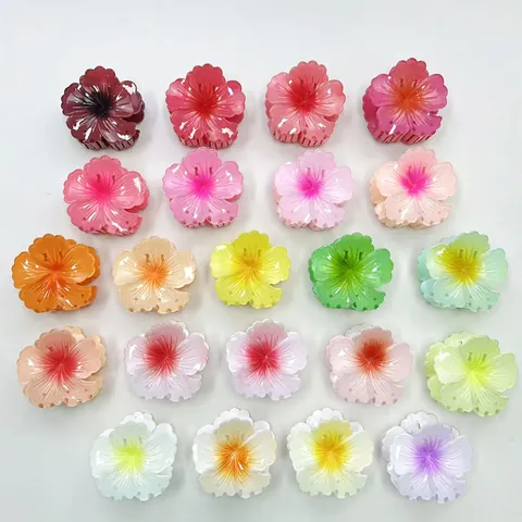 Pinza per Capelli a Fiore Elegante da Donna Resina Ibisco Sfumata Clip a Squalo Accessori per Capelli alla Moda