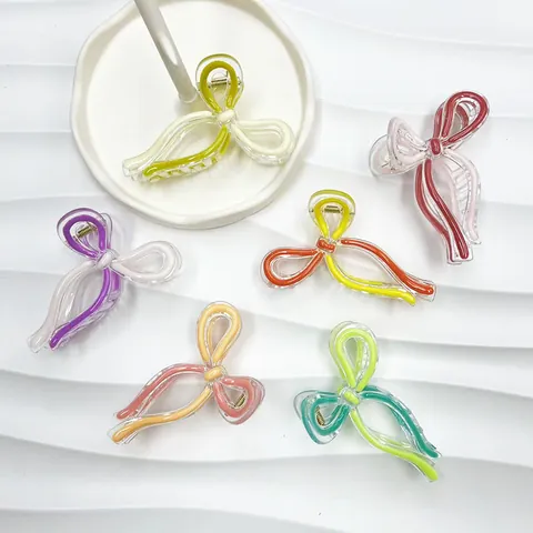 Pince à Cheveux Crabe Nœud Couleur Contrastée pour Femme Texture Gelée Barrette Papillon Bijoux de Tête Doux