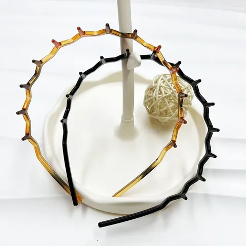 Golvende Zigzag Getande Plastic Haarband Voor Vrouwen Antislip Haarbeugel Voor Gezichtswassen Make-up Schildpad Zwarte Hars Hoofdband