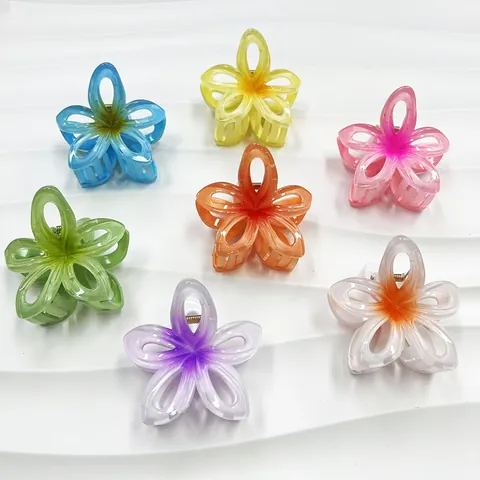 Pinza para el Pelo de Plumeria Hueca con Degradado de Moda para Mujeres Niñas Dulce Floral Plástico Resina Clip de Pelo Accesorio de Playa