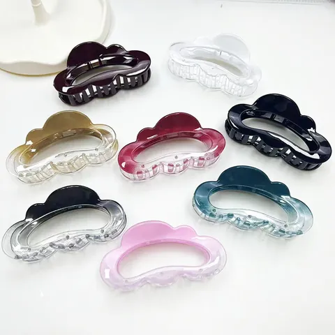Elegante Pinza para el Pelo con Forma de Nube Degradado Color Sólido Accesorios de Resina Grandes para Mujer Estilo Coreano Hueco