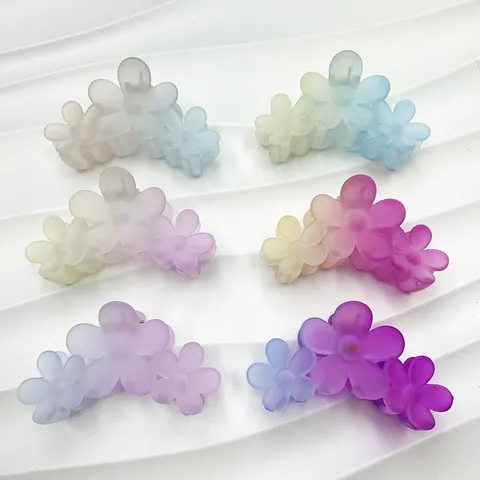 Gradient Frosted Flower Hair Claw Clip Large Matte Resin Frangipani Shark Clip Sweet Floral Hair Accessories For Women Daily Styling