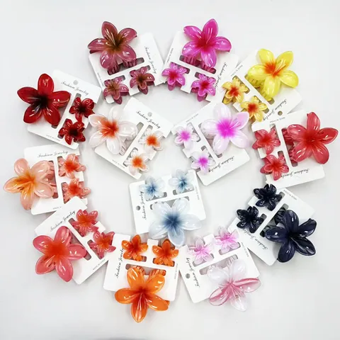 Set di 3 Fermagli a Pinza per Capelli con Fiori di Plumeria per Donna Accessori per Capelli Floreali per Vacanze Spiaggia Resina Marmo