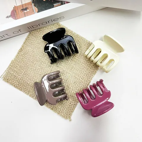 Women Small Glossy Plastic Hair Claw Clips Minimalist Solid Color Hair Accessories For Thin Hair Styling Daily Headwear