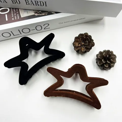 Pinza per Capelli a Stella Floccata in Stile Coreano Elegante Clip a Stella in Velluto Accessori per Capelli Grandi Donna