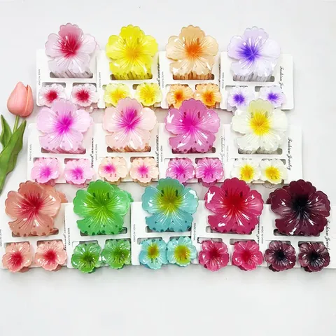 Molla per Capelli a Fiore da Donna in Resina Acrilica Sfumata Hibiscus Accessori per Capelli Stile Coreano Vacanza Copricapo