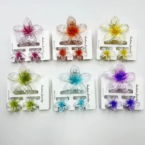 Plumeria Flower Hair Clip Collection Resin Gradient Glitter Hair Claw And Side Clips Fashion Beach Holiday Hair Accessories For Women