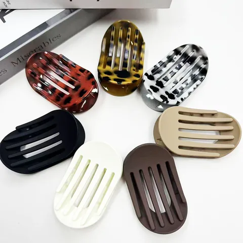 Elegante Fermaglio per Capelli Ovale Vuoto Plastica Opaca Stampa Leopardata Clip a Squalo Forcine Grandi per Donna Accessori