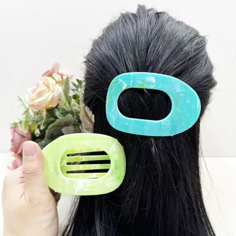 Pinza Per Capelli Ovale Vuota Texture Marmo Per Donna Eleganti Accessori Per Capelli In Acetato Acrilico Fermaglio Antiscivolo