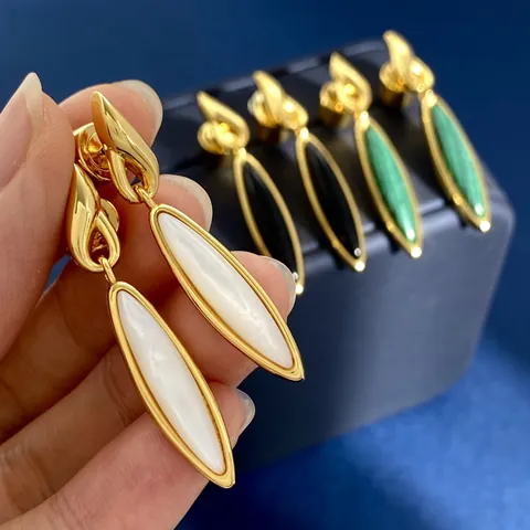 Pendientes de Botón o Collar con Colgante Vintage de Latón Chapado en Oro Marquesa Malaquita Ágata Concha Joyería Mujer