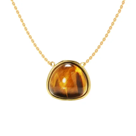 Geometric Triangle Jewelry Set Brass Gold Plated Tiger's Eye Agate Stone Necklace Bracelet Earrings Jewelry For Women