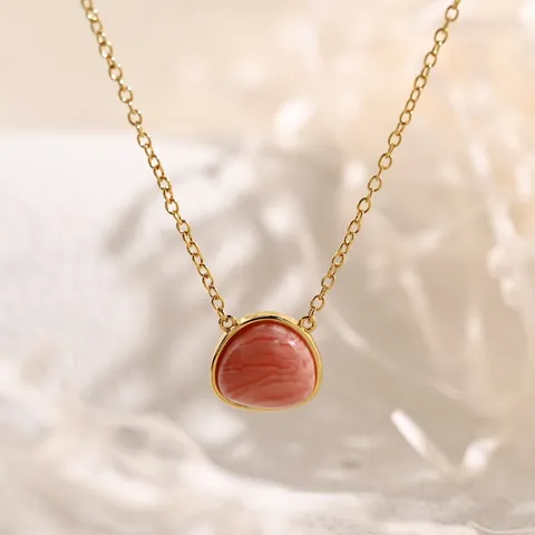 Vintage Geometric Triangle Natural Stone Pendant Necklace For Women Brass Bezel Set Red Agate Tiger Eye Gemstone Jewelry Accessory