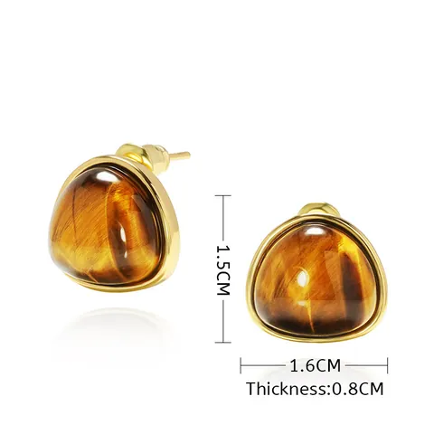 Vintage Messing Geometrische Dreieck Zargenfassung Quarzstein Ohrstecker Tigerauge Achat Chalzedon Ohrringe Schmuck Für Damen