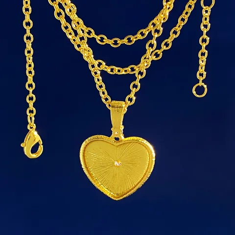 Vintage Italienisch Kupfer Herz Anhänger Halskette Mit Satin Textur Rund Zirkonia Eingelegt Gold Silber Plattiert Kette Damen