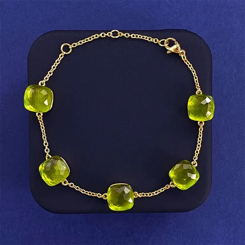 Japanese Style Candy Color Square Crystal Bracelet Women Gold Plated Copper Five-Flower Gemstone Bracelet Adjustable Jewelry