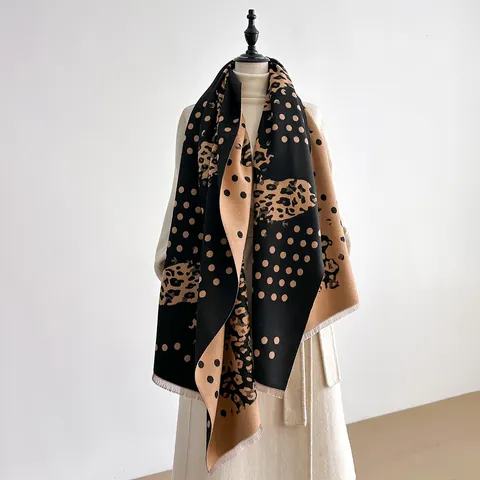 Elegante Sjaal Luipaardprint Stippen Dames Dik Imitatie Kasjmier Omslagdoek Franjes Zacht Warm Wintersjaal Voor Reizen