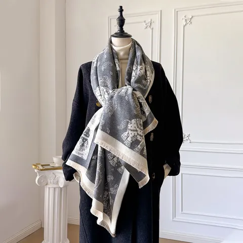 Elephant Paisley Pattern Imitation Cashmere Scarf Thick Warm Winter Shawl With Tassels Double Sided Jacquard Wrap For Women