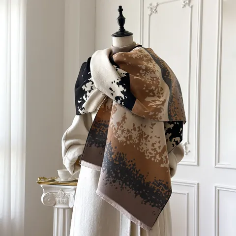 Women Fashion Abstract Printed Imitation Cashmere Scarf Winter Warm Thick Long Shawl With Tassels Soft Polyester Jacquard Wrap