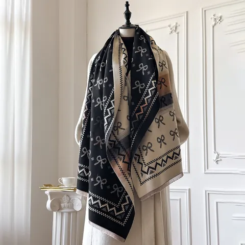 Dames Strik Jacquard Sjaal Elegant Imitatie Kasjmier Warme Omslagdoek Met Kwastjes Vintage Winter Nekwarmer Cadeau