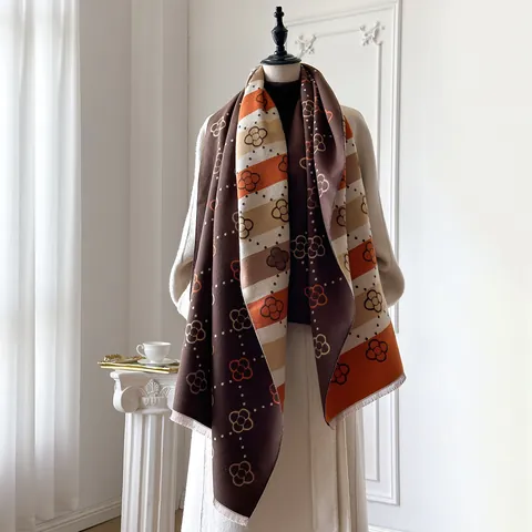 Dames Sjaal Met Bloemenprint Dikke Imitatie Kasjmier Sjaal Omslagdoek Vintage Kleurblok Bloem Kwastje Warme Winter Sjaal Voor Dames