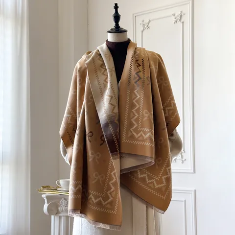 Dames Strik Jacquard Sjaal Elegant Imitatie Kasjmier Warme Omslagdoek Met Kwastjes Vintage Winter Nekwarmer Cadeau