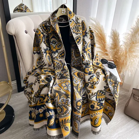 Women Ethnic Paisley Print Scarf Retro Tassel Shawl Wrap Soft Polyester Jacquard Winter Warm Pashmina Large Scarf Gift