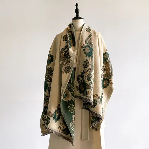 Damen Retro Paisley Blumen Jacquard Schal Kaschmir Ähnlich Weich Dick Warm Winter Großes Schultertuch Mit Quasten Eleganter Halswärmer