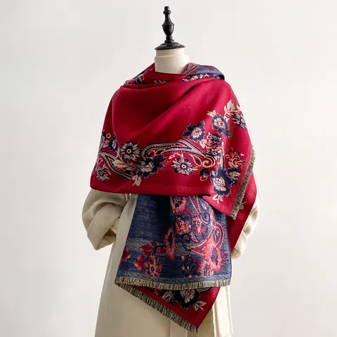 Damen Retro Paisley Blumen Jacquard Schal Kaschmir Ähnlich Weich Dick Warm Winter Großes Schultertuch Mit Quasten Eleganter Halswärmer