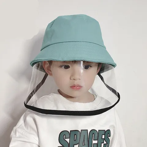 Children Protective Bucket Hat Pure Cotton Anti-Droplet Sun Hat With Clear TPU Face Shield For Boys Girls Toddler Outdoor Cap