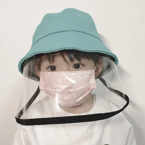 Children Protective Bucket Hat Pure Cotton Anti-Droplet Sun Hat With Clear TPU Face Shield For Boys Girls Toddler Outdoor Cap