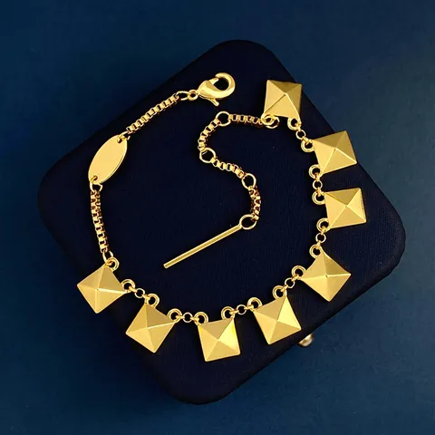 18K Gold Plated Copper Square Rivet Tassel Bracelet For Women Hip Hop Punk Geometric Pyramid Dangle Hand Chain Jewelry