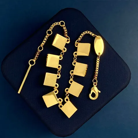 18K Gold Plated Copper Square Rivet Tassel Bracelet For Women Hip Hop Punk Geometric Pyramid Dangle Hand Chain Jewelry