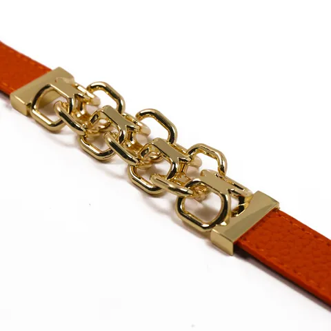 Bracciale a Catena in Metallo Pelle PU Punk Bottone Regolabile Maglia Oro Testurizzata Gioielli di Moda per Uomo Donna