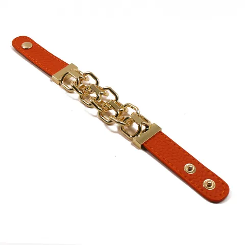 Bracciale a Catena in Metallo Pelle PU Punk Bottone Regolabile Maglia Oro Testurizzata Gioielli di Moda per Uomo Donna